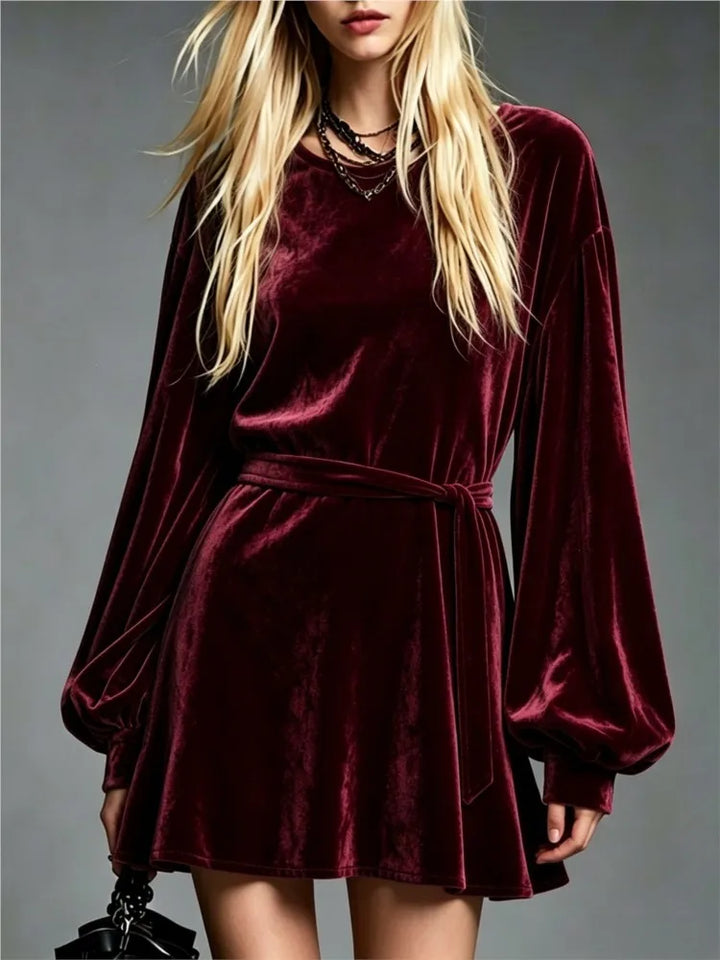 Adair Tie Waist Velvet Dress