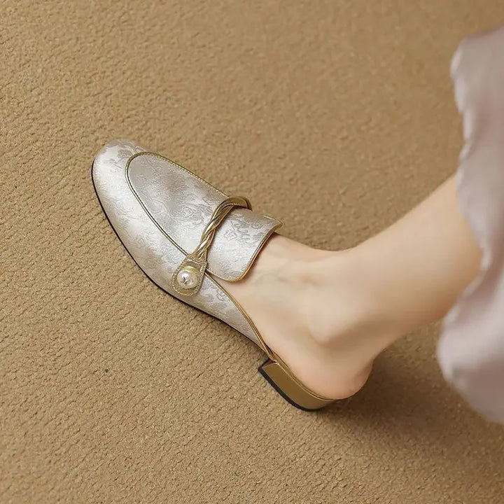 Audrey Floral Embossed Square Toe Sandals