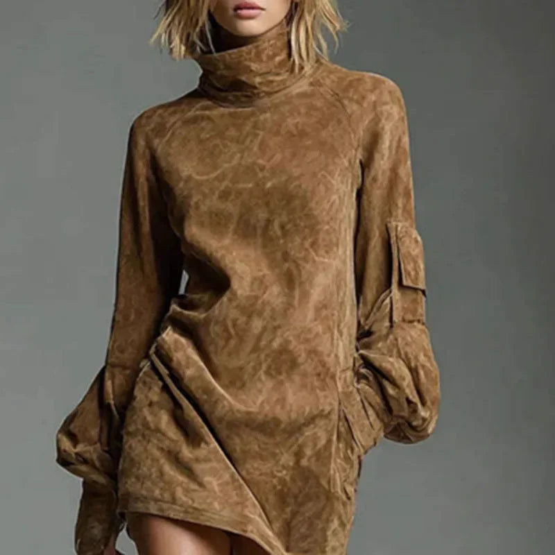 Lora Suede Turtleneck Dress