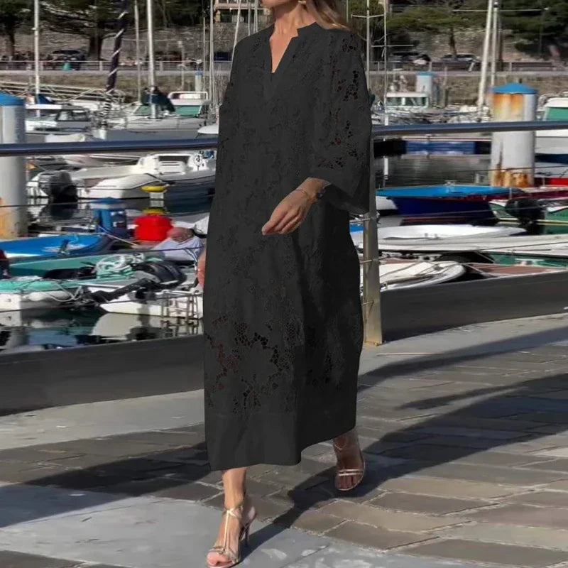Anaya Embroidered Eyelet V Neck Maxi Dress