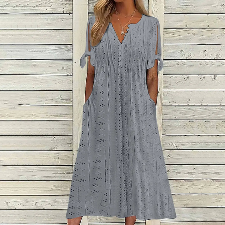 Madeleine V Neck Eyelet Midi Dress