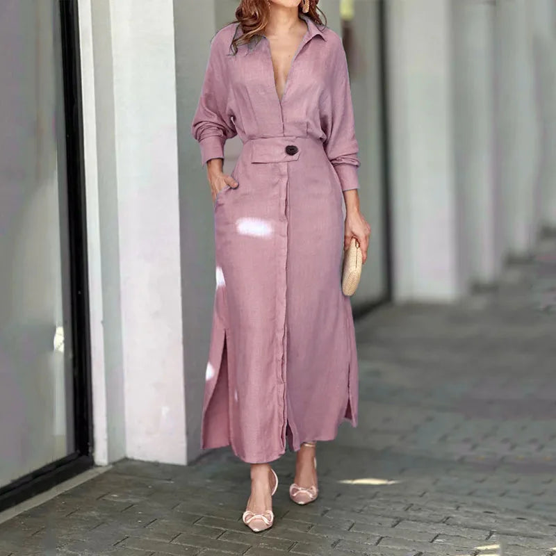 Isabella V Neck Maxi Shirt Dress
