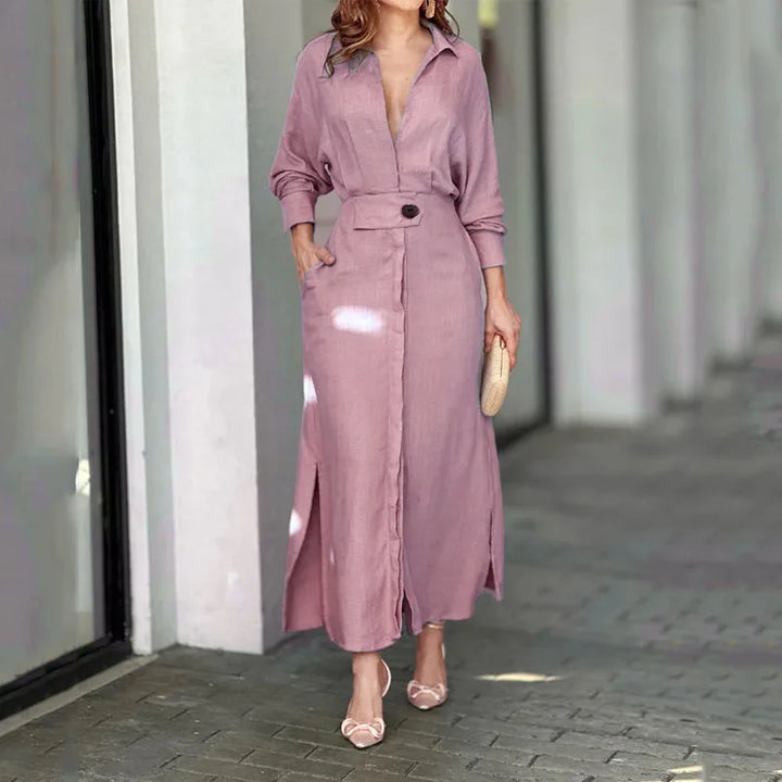 Isabella V Neck Maxi Shirt Dress