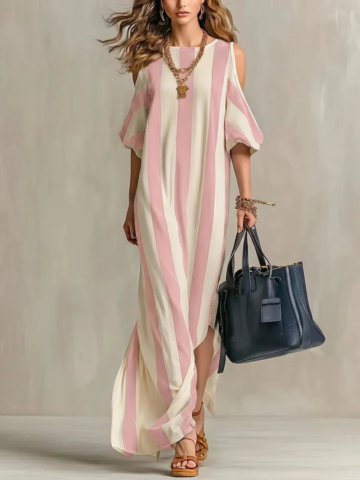 Mylene Off Shoulder Stripe Split Maxi Dress