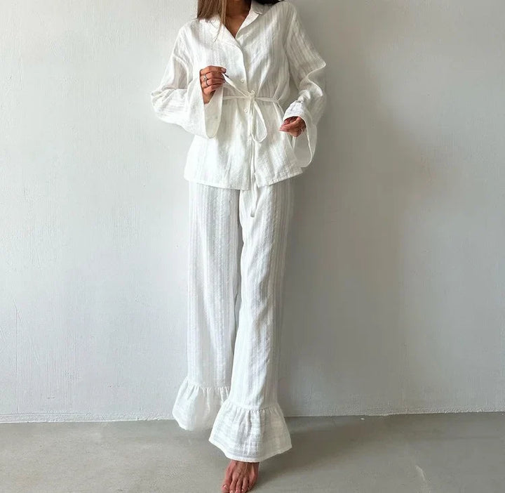 Amanda Ruffle Trim Pajama Set
