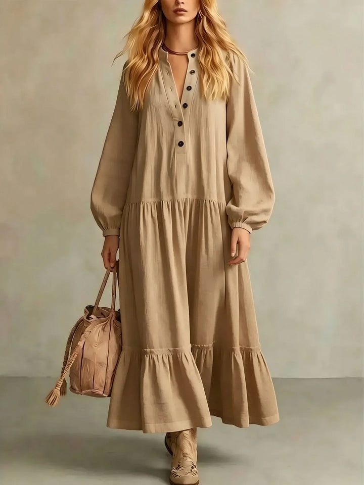 Azelia Button Front Tiered Maxi Dress