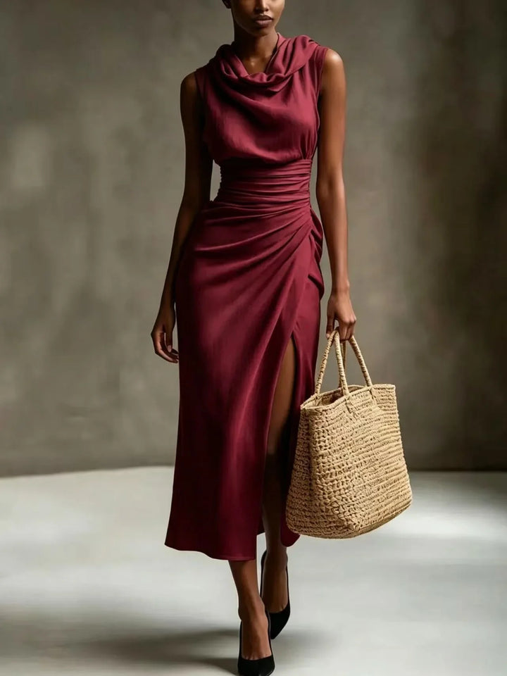 Raisa Ruched Scarf Neck Maxi Dress