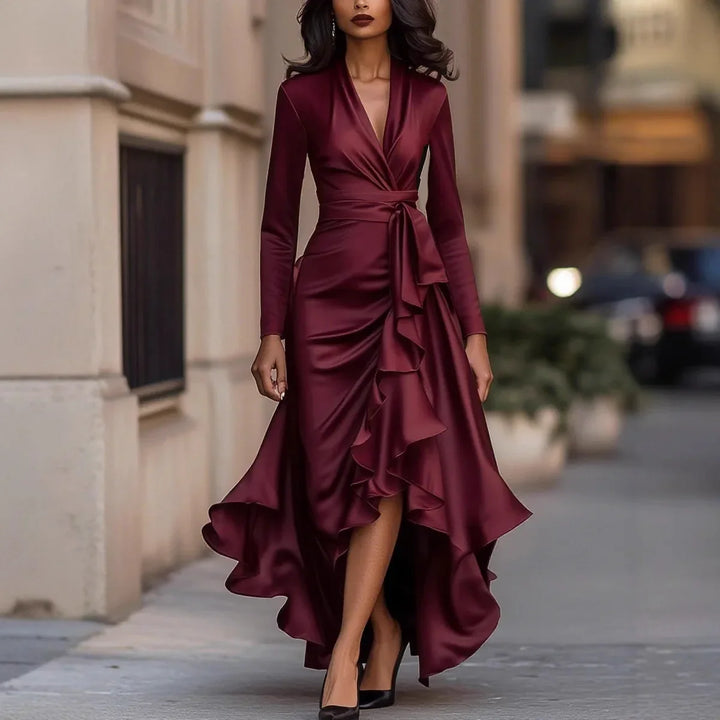 Tressa Ruffle Satin Maxi Dress