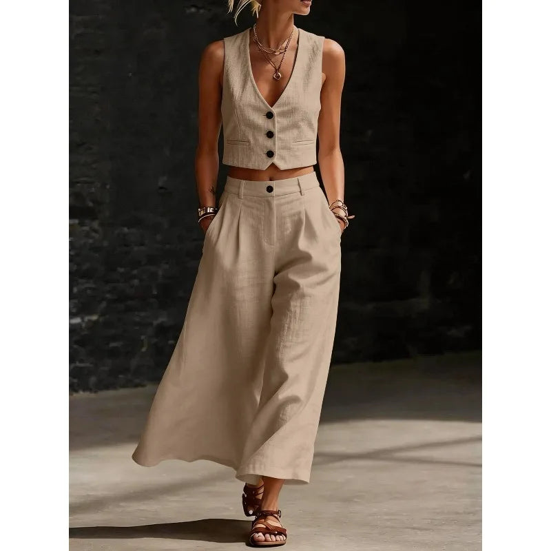 Andrea Linen Blend Two Piece Set