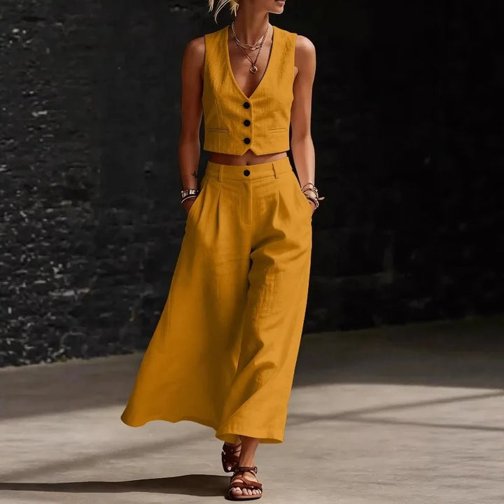 Andrea Linen Blend Two Piece Set