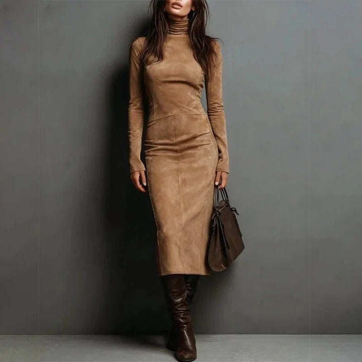 Claire Suede Turtleneck Midi Dress