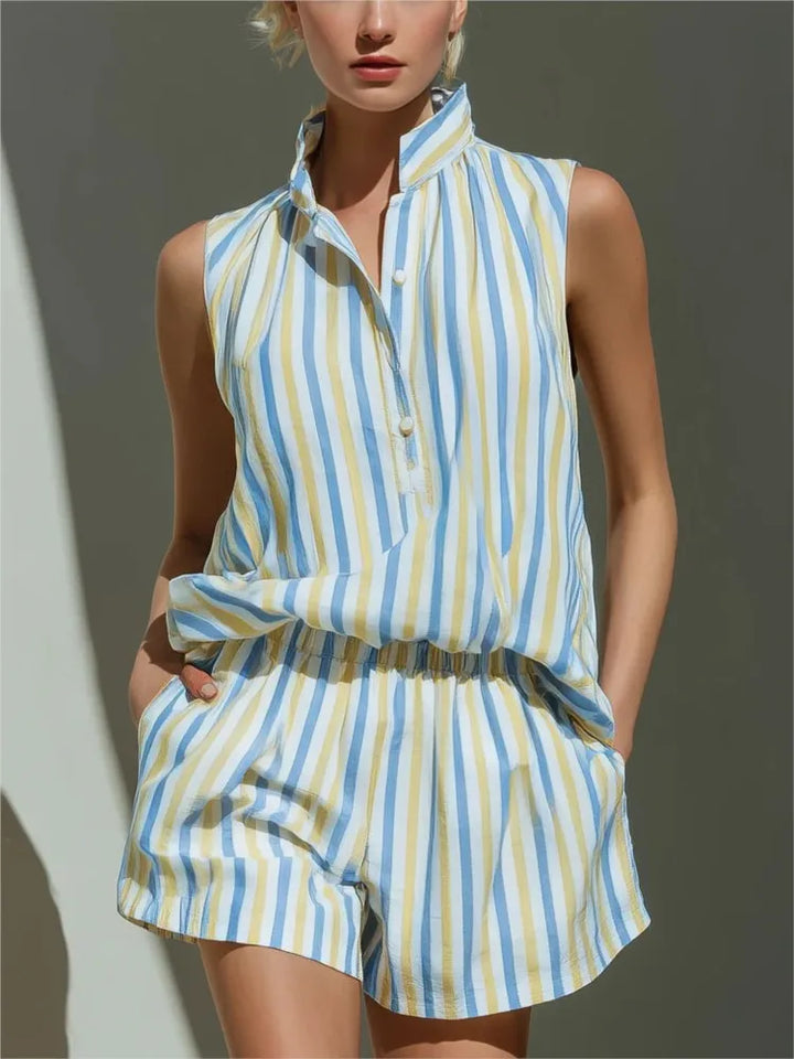 Chiara Striped Vest And Shorts Co-Ord Set