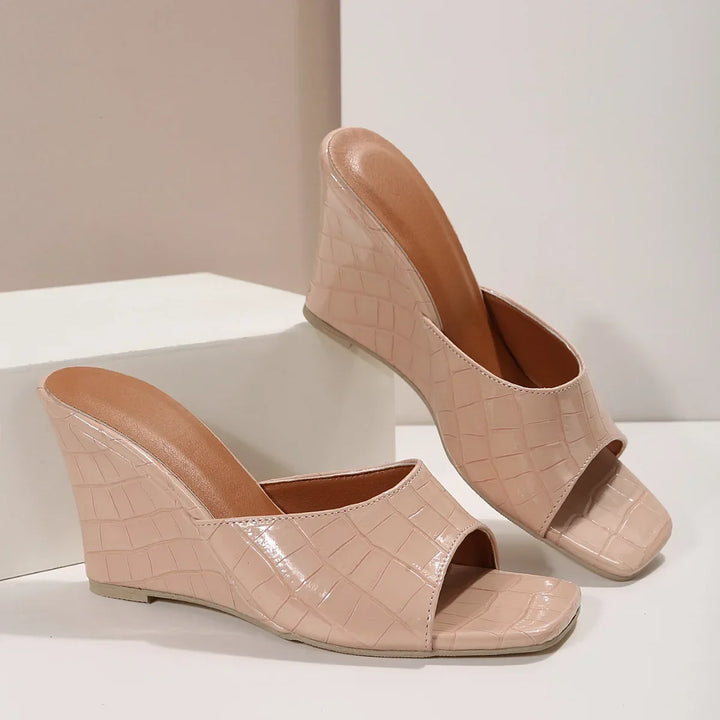 Sarah Leather Embossed Wedge Sandals