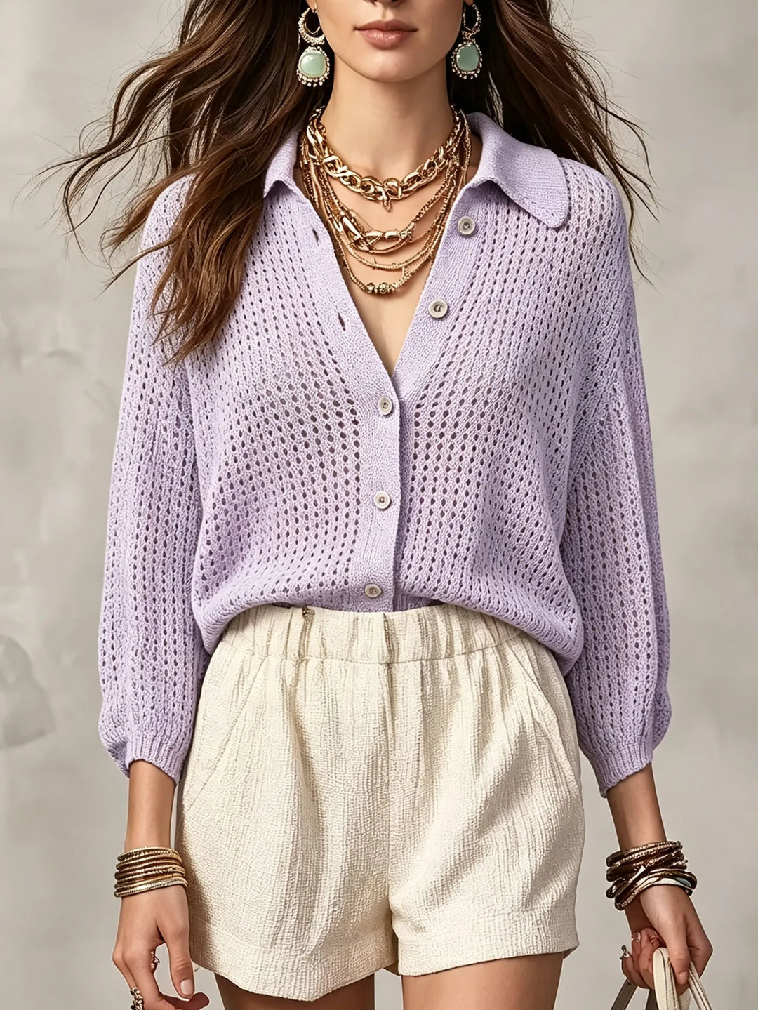 Beatrix Open Crochet Knit Cardigan