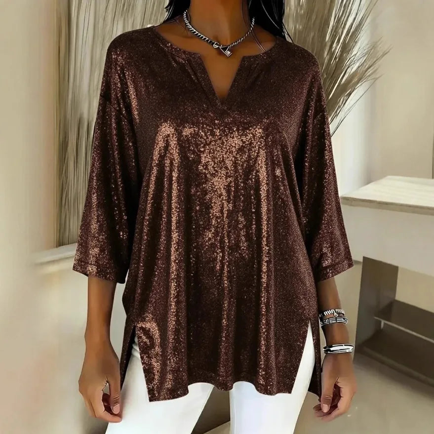Halcyon Shimmer Split Neck Blouse