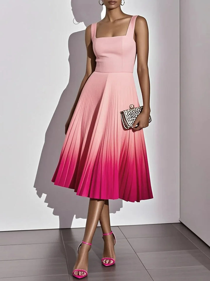 Cassie Pleated Ombre Party Midi Dress