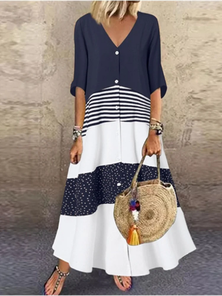 Andrea Color Blocked V Neck Maxi Dress