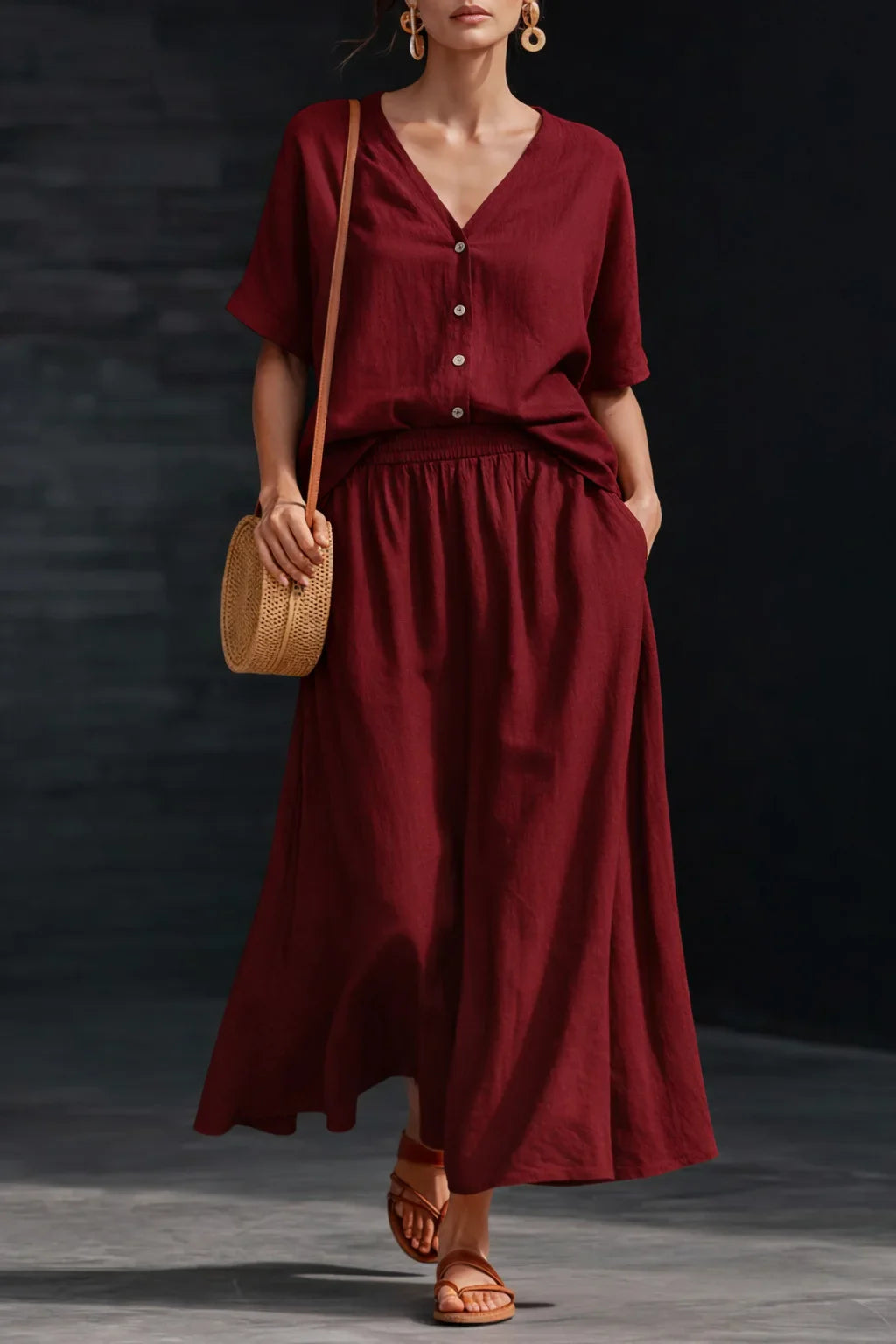 Azaria Button Front Skirt Set