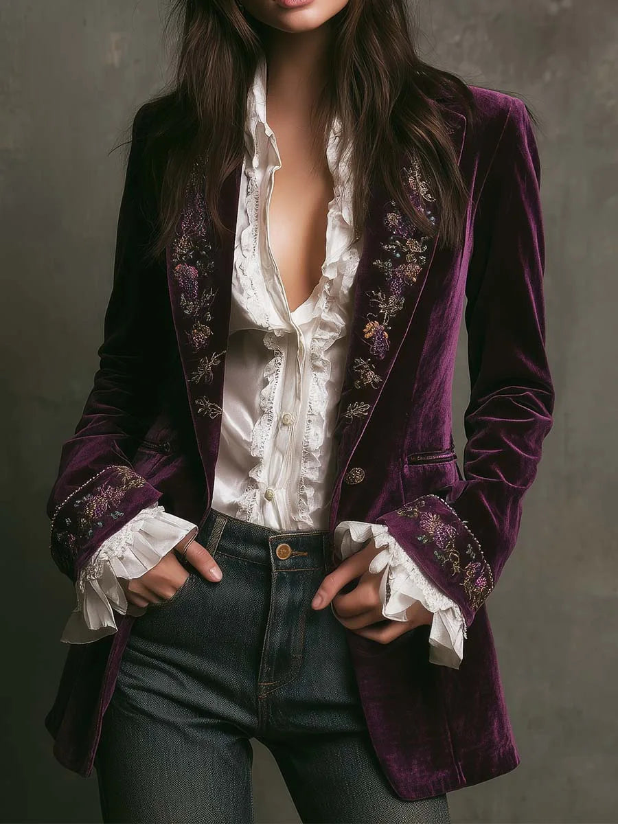 Gemma Embroidered Velvet Blazer