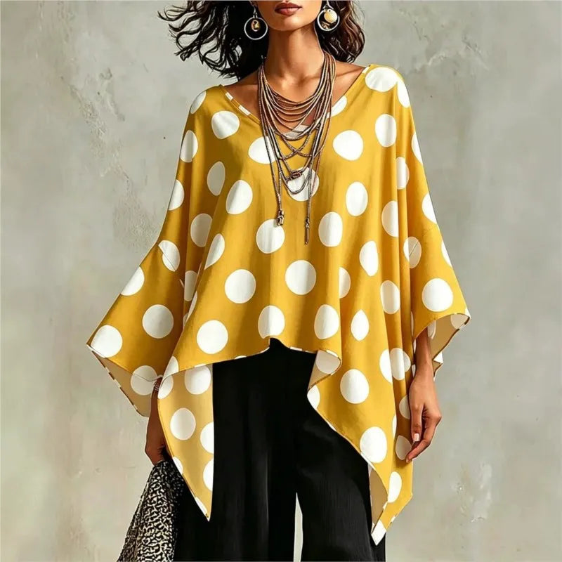 Helena Asymmetrical Polka Dot Blouse