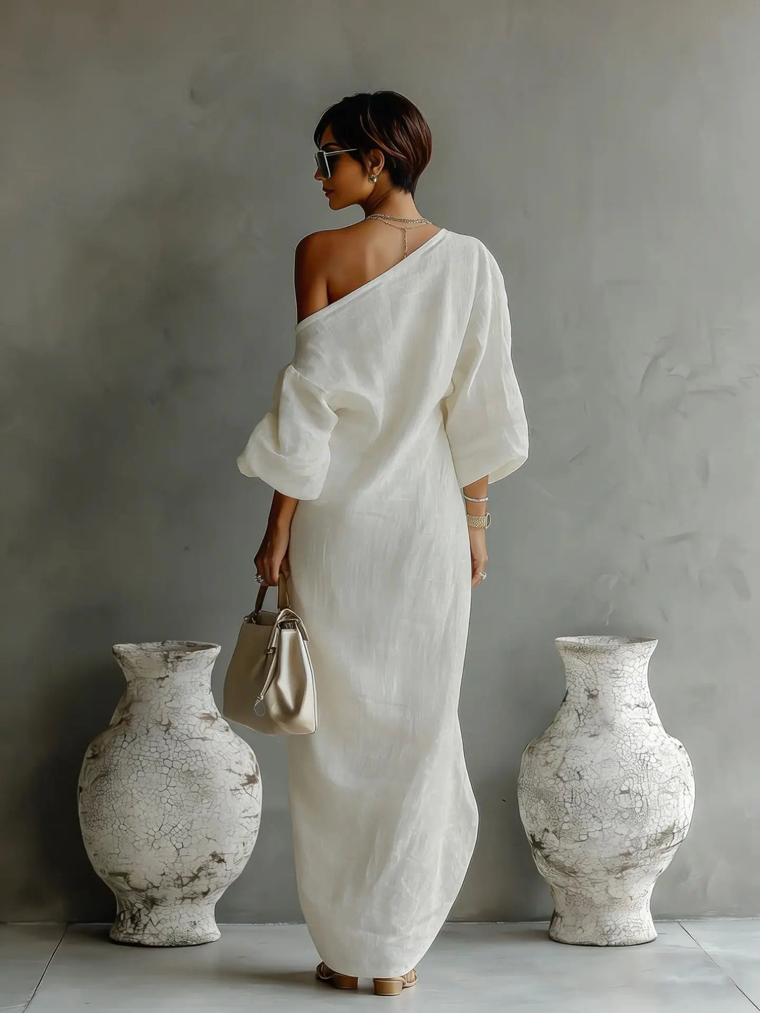 Amaris Linen One Shoulder Dress