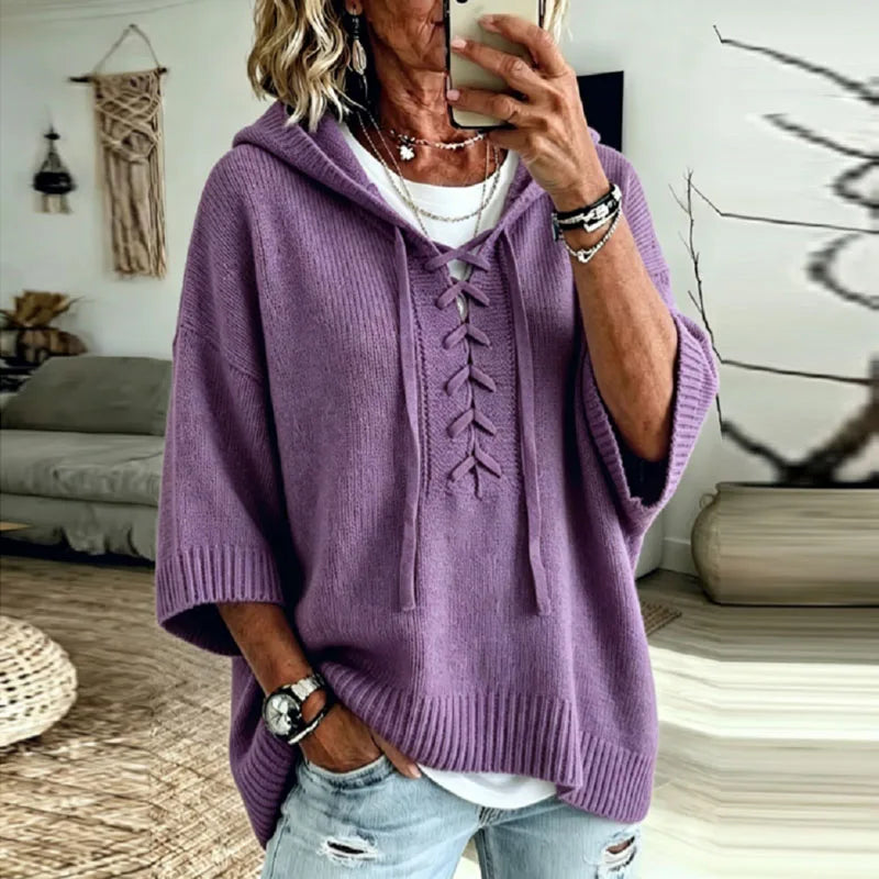 Lucelle Lace Up Hooded Pullover