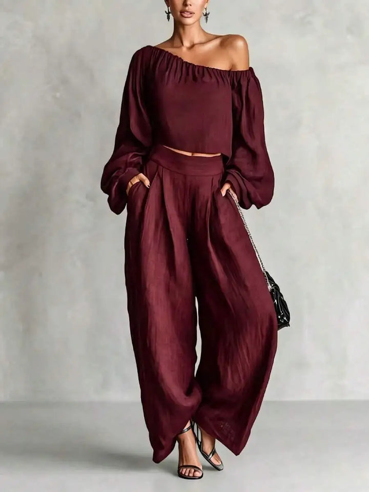 Evelisse Off Shoulder Trouser Set