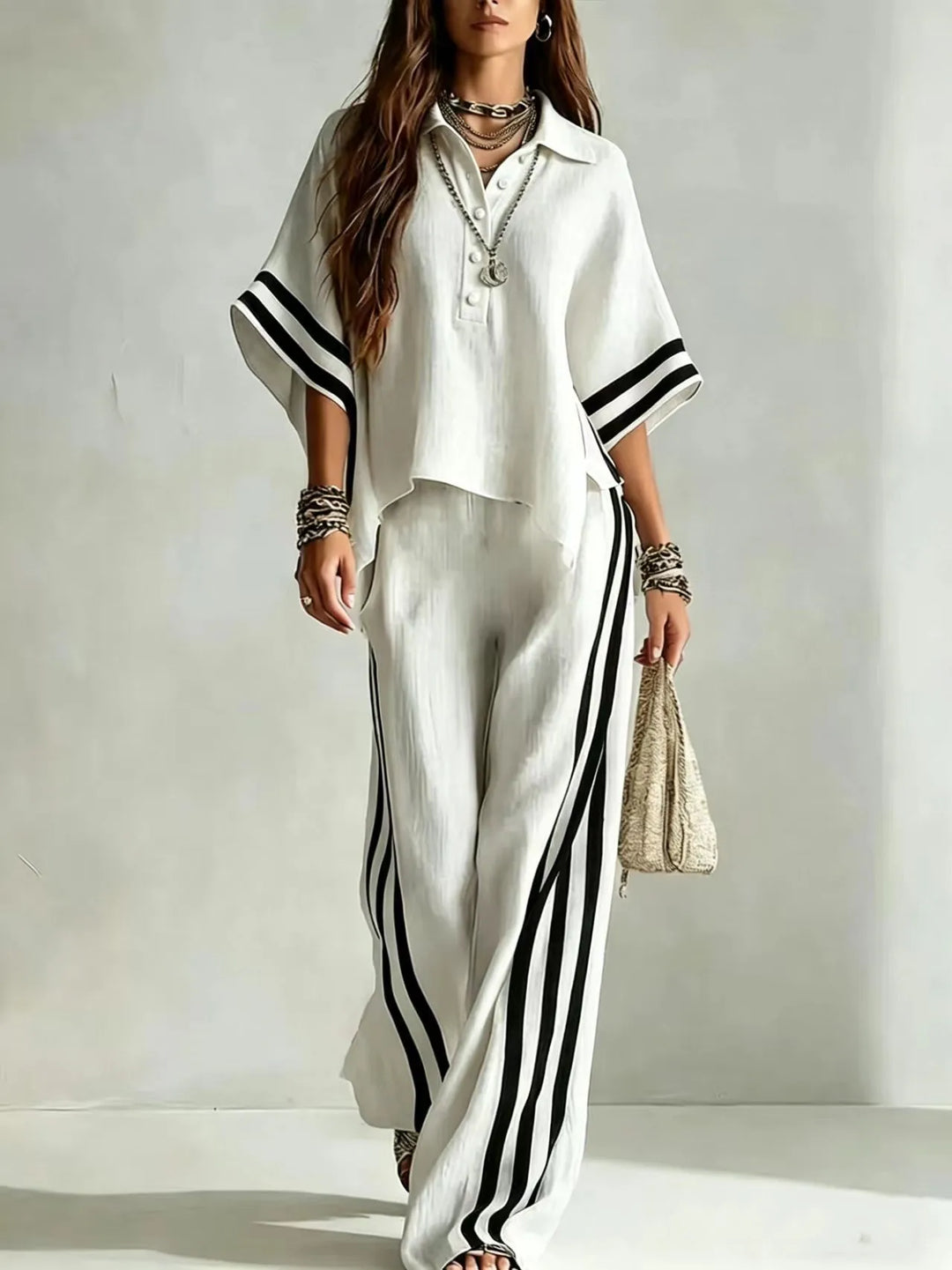 Ferona Striped Wide Leg Pant Set