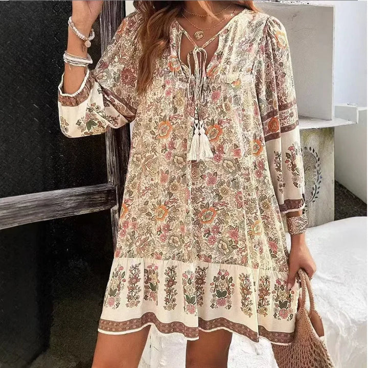 Kendall Relaxed Boho Print Long Sleeve Mini Dress