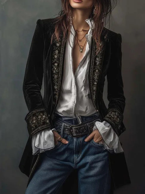 Gemma Embroidered Velvet Blazer
