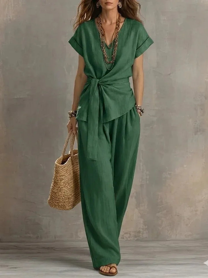 Chiara Relaxed Tie Waist V Neck Lounge Set