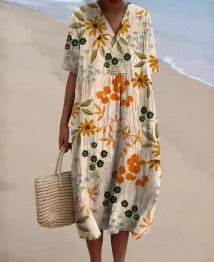 Sydney Printed V Neck Midi Dress