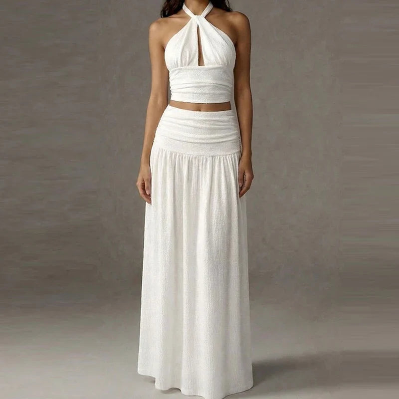 Ramie Halter Neck Skirt Set