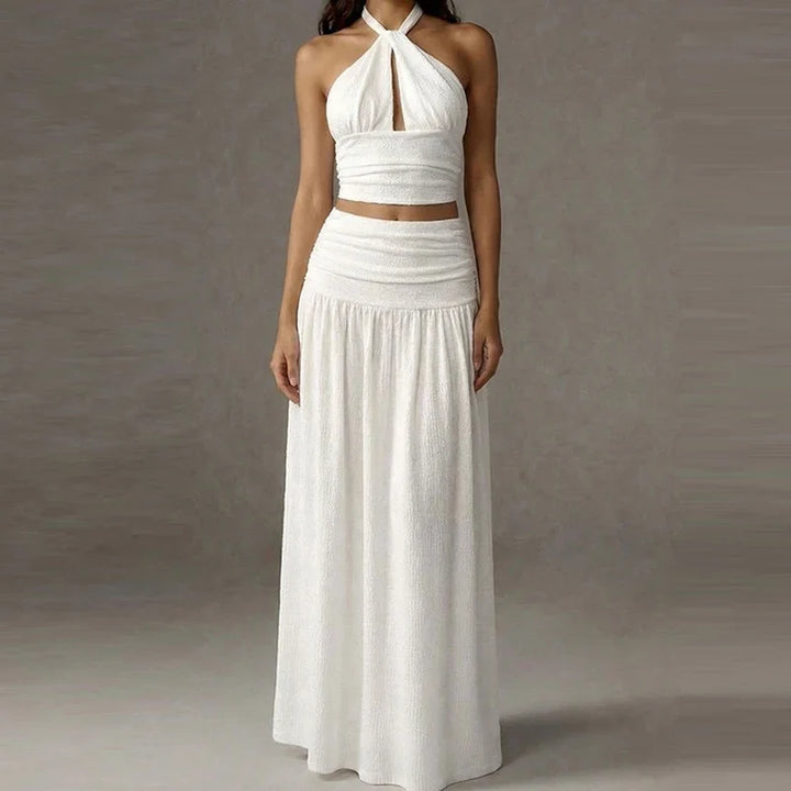 Ramie Halter Neck Skirt Set