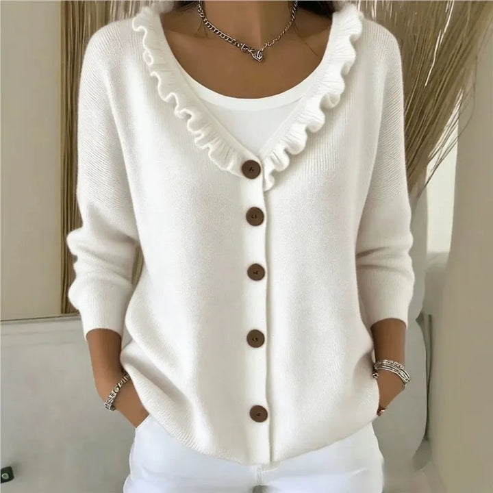 Aveline Ruffle Neck Button Cardigan