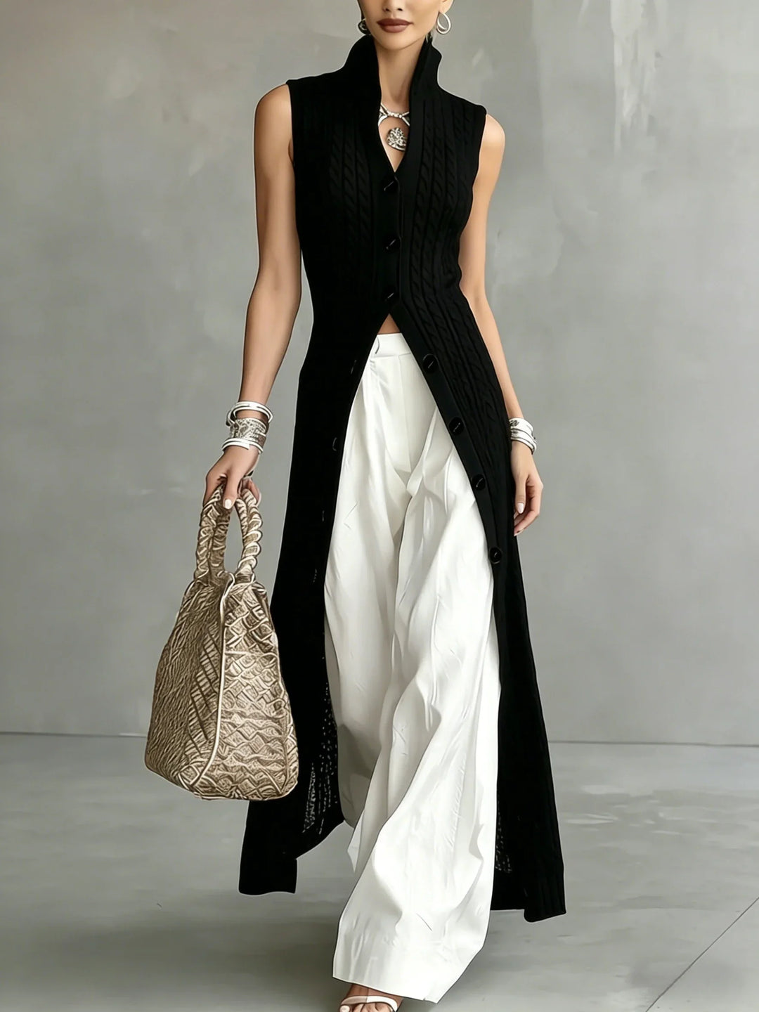 Sabine Cable Knit Button Vest