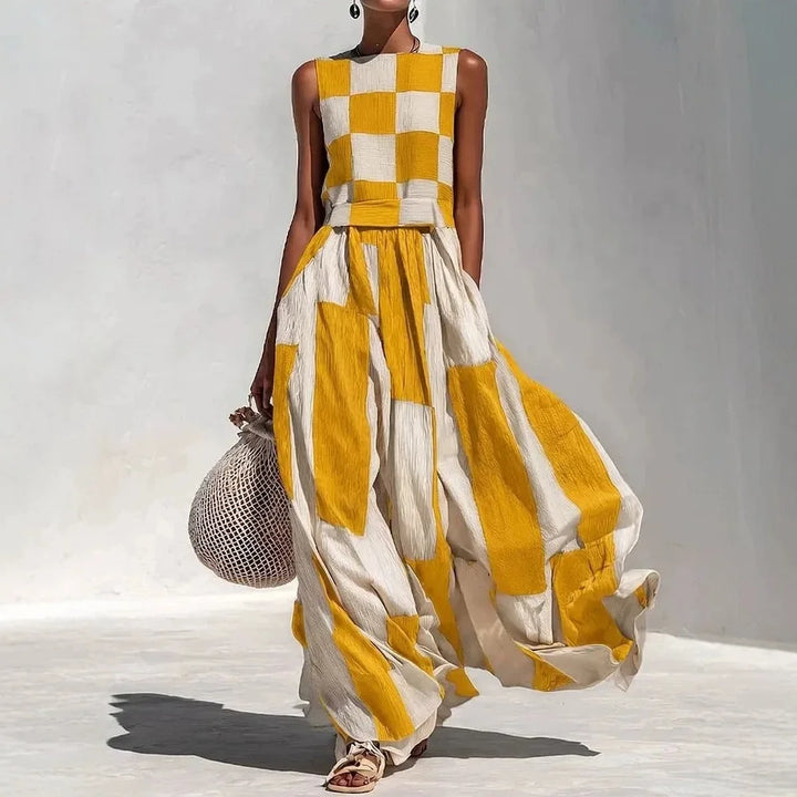 Aminta Geometric Patchwork Maxi Dress