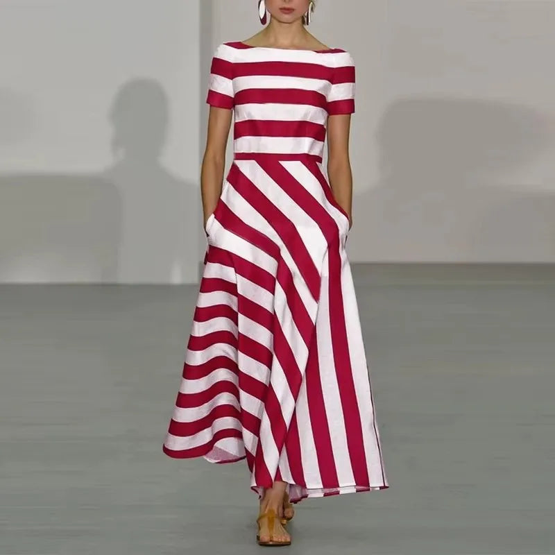 Zarina Striped Boat Neck Maxi Dress