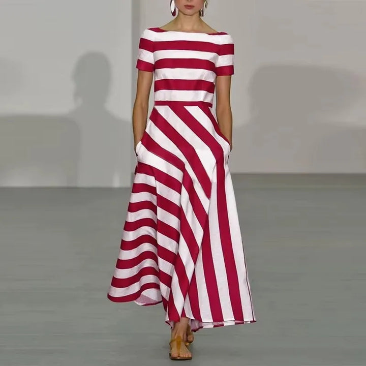 Zarina Striped Boat Neck Maxi Dress