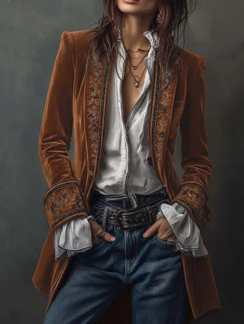 Gemma Embroidered Velvet Blazer