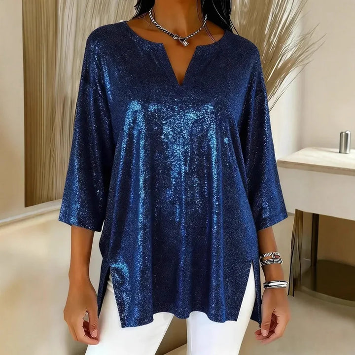 Halcyon Shimmer Split Neck Blouse