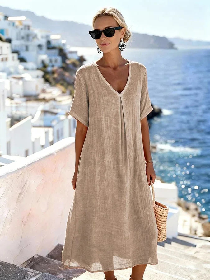 Aurette Relaxed V Neck Summer Midi Dress