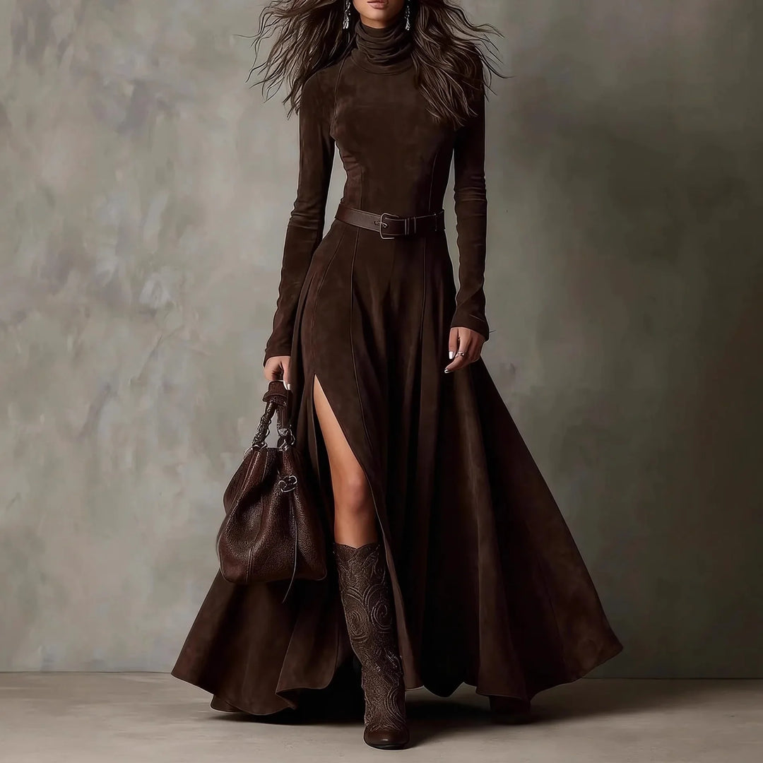 Delrya Turtleneck Slit Maxi Dress