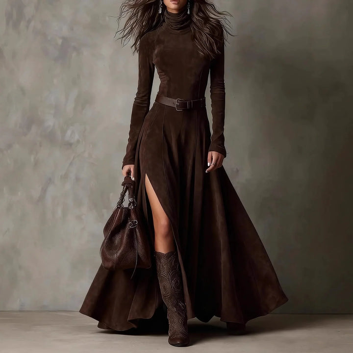 Delrya Turtleneck Slit Maxi Dress