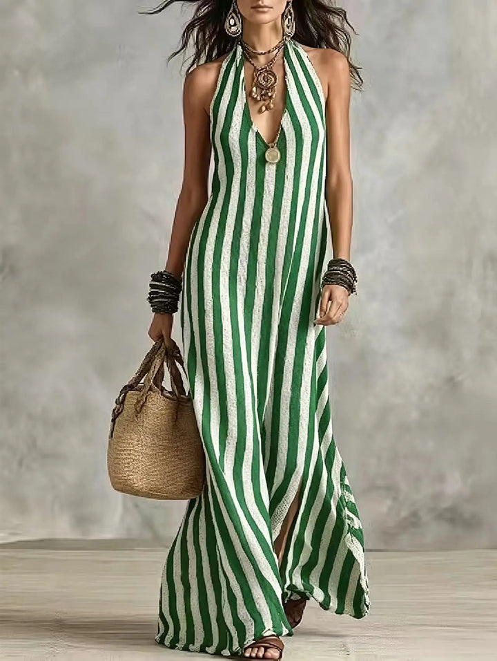 Delmare Striped Halter Maxi Dress
