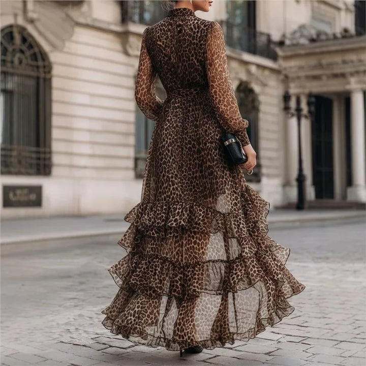 Yasmine Leopard Ruffle Maxi Dress