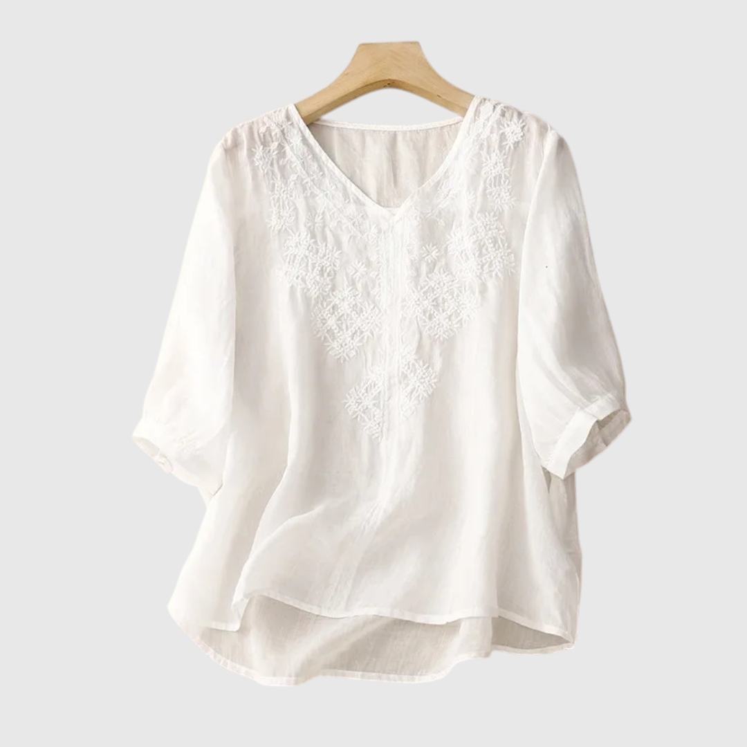 Amoriah Embroidered Linen Blouse