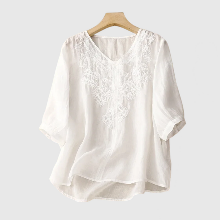 Amoriah Embroidered Linen Blouse