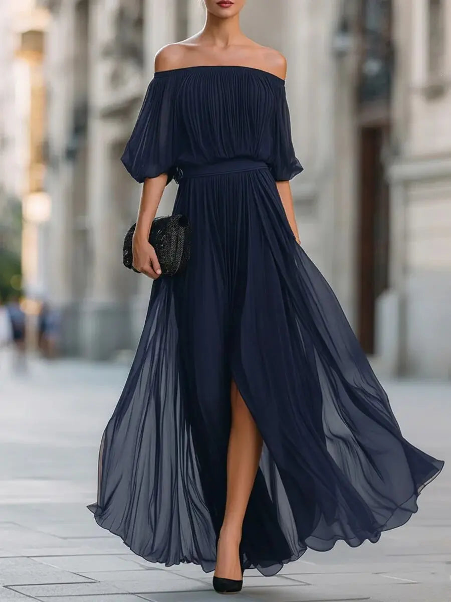 Aviora Elegant Flowy Off Shoulder Maxi Dress