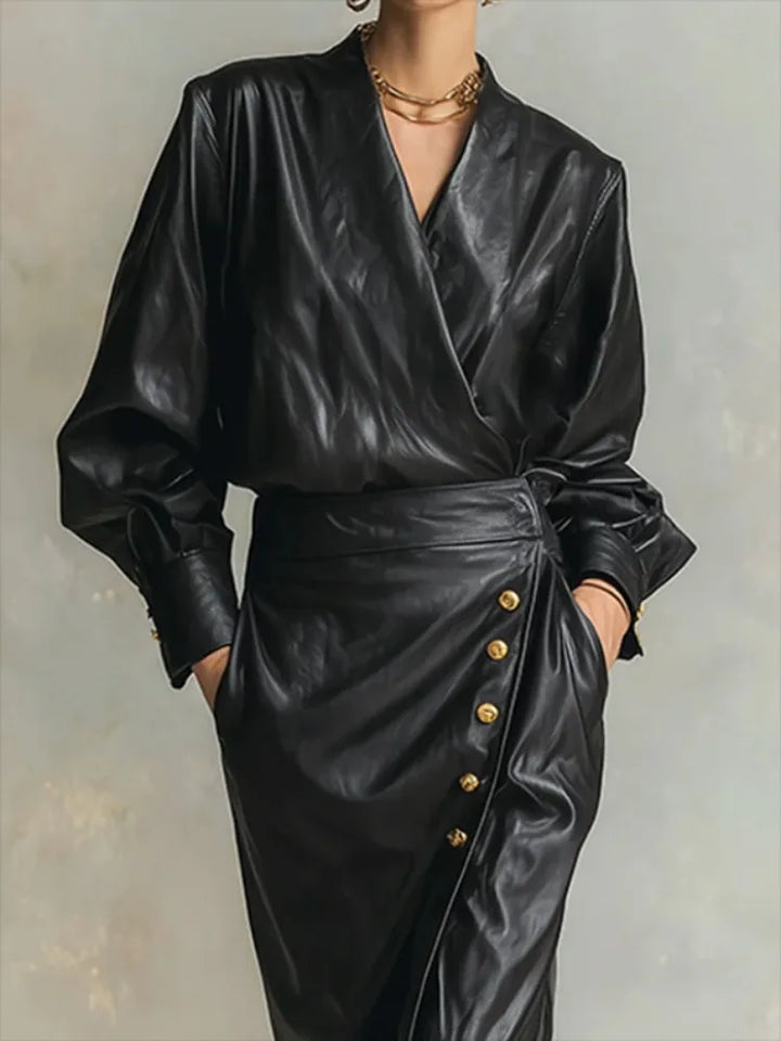 Valeria Faux Leather Wrap Dress